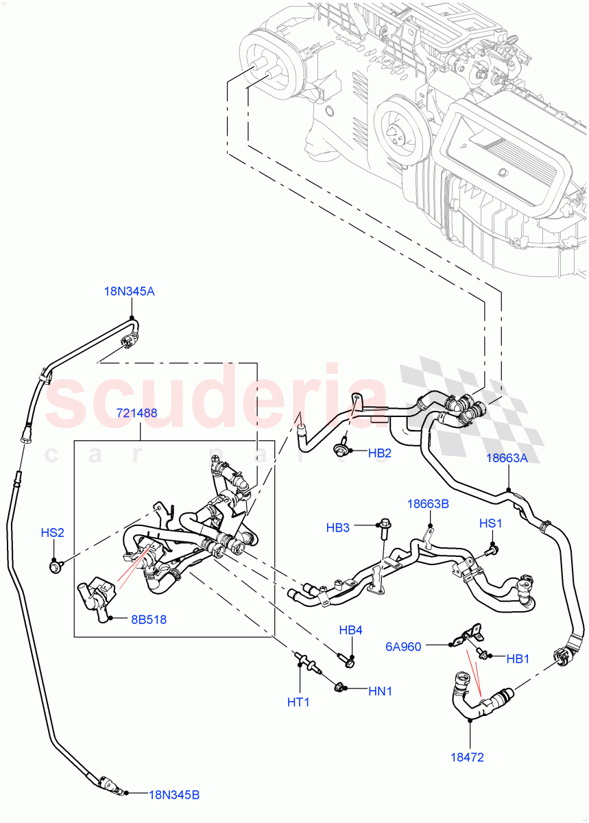 Heater Hoses(Nitra Plant Build)(2.0L I4 High DOHC AJ200 Petrol,Less Heater,With Front Comfort Air Con (IHKA),With Air Conditioning - Front/Rear,With Ptc Heater,With Manual Air Conditioning)((V)FROMK2000001) of Land Rover Land Rover Discovery 5 (2017+) [3.0 I6 Turbo Petrol AJ20P6]