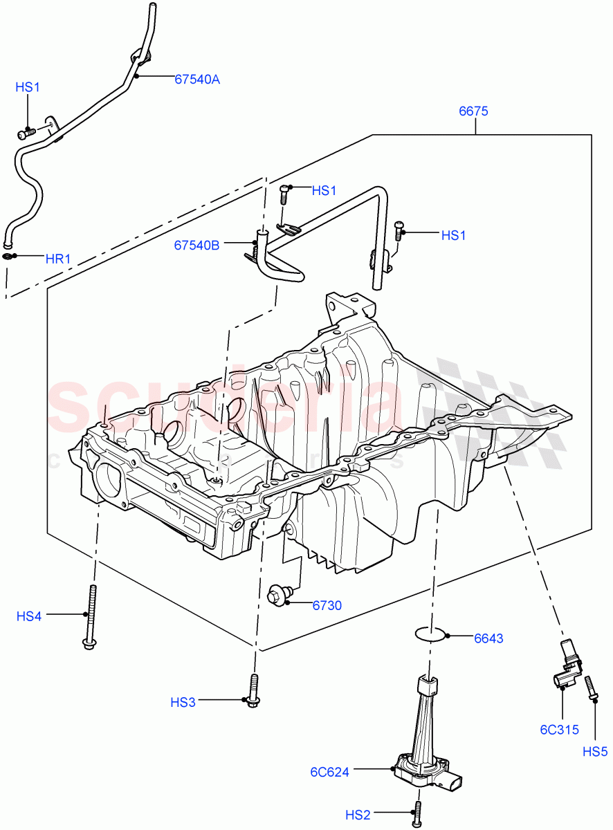 Oil Pan/Oil Level Indicator (Solihull Plant Build) (3.0L DOHC GDI SC V6 PETROL) ((V) FROMEA000001) of Land Rover Land Rover Discovery 4 (2010-2016) [3.0 DOHC GDI SC V6 Petrol]