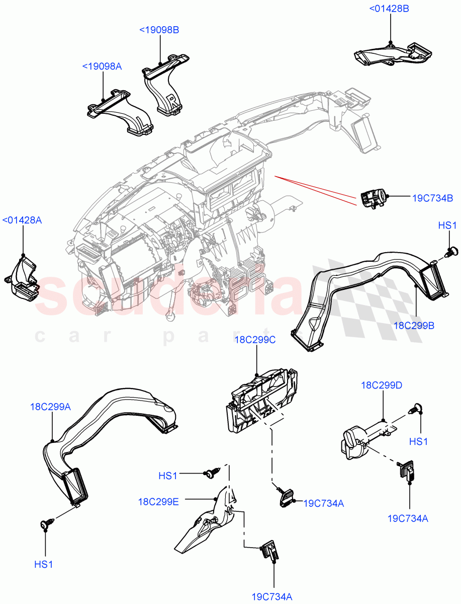 Air Vents, Louvres And Ducts(Instrument Panel, Internal Components, Nitra Plant Build)(Less Head Up Display)((V)FROMK2000001) of Land Rover Land Rover Discovery 5 (2017+) [3.0 DOHC GDI SC V6 Petrol]