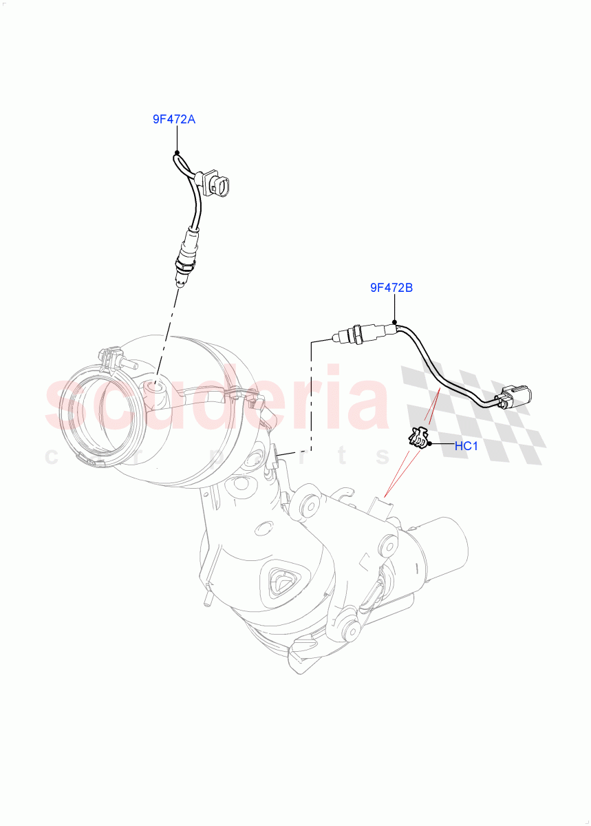 Exhaust Sensors And Modules (Nitra Plant Build) (2.0L AJ200P Hi PHEV, Proconve L6 Emissions, EU2, 2.0L I4 High DOHC AJ200 Petrol, EU6 Emissions, Stage V European Emissions) ((V) FROMK2000001) of Land Rover Land Rover Defender (2020+) [2.0 Turbo Petrol AJ200P]