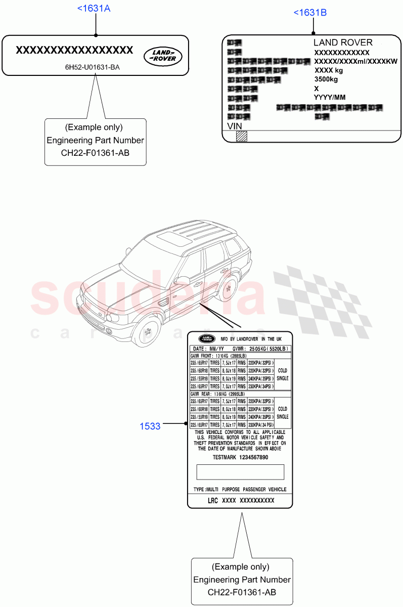 Labels(VIN Labels)(Requires VIN To Order)((V)FROMAA000001,(V)TOCA999999) of Land Rover Land Rover Range Rover Sport (2010-2013) [3.0 Diesel 24V DOHC TC]