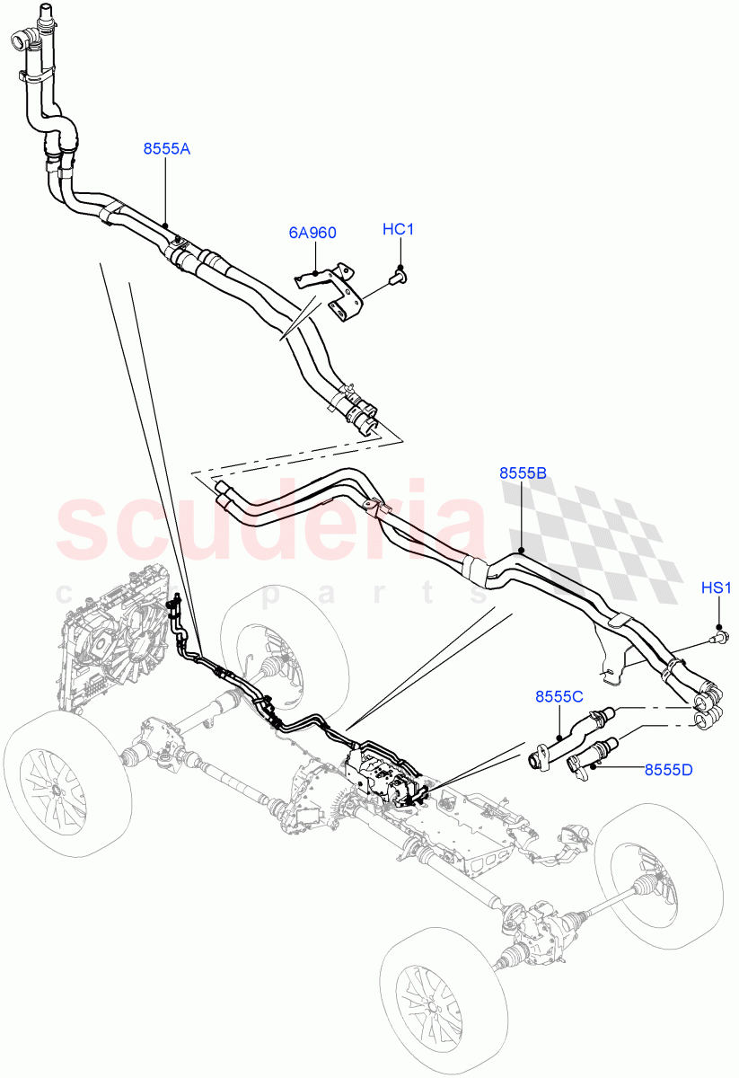 Cooling System Pipes And Hoses (Inverter) (3.0 V6 Diesel Electric Hybrid Eng, 8 Speed Auto Trans ZF 8HP70 HEV 4WD, 3.0 V6 D Gen2 Mono Turbo, 3.0 V6 D Gen2 Twin Turbo) ((V) FROMFA000001) of Land Rover Land Rover Range Rover Sport (2014+) [3.0 Diesel 24V DOHC TC]
