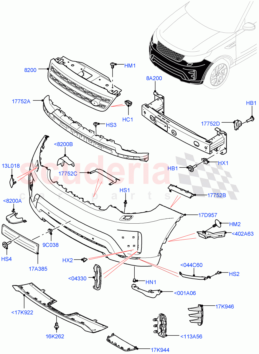 Radiator Grille And Front Bumper(Nitra Plant Build)(Rear Bumper Lower Valance-Narvik Bk)((V)FROMM2000001) of Land Rover Land Rover Discovery 5 (2017+) [3.0 DOHC GDI SC V6 Petrol]