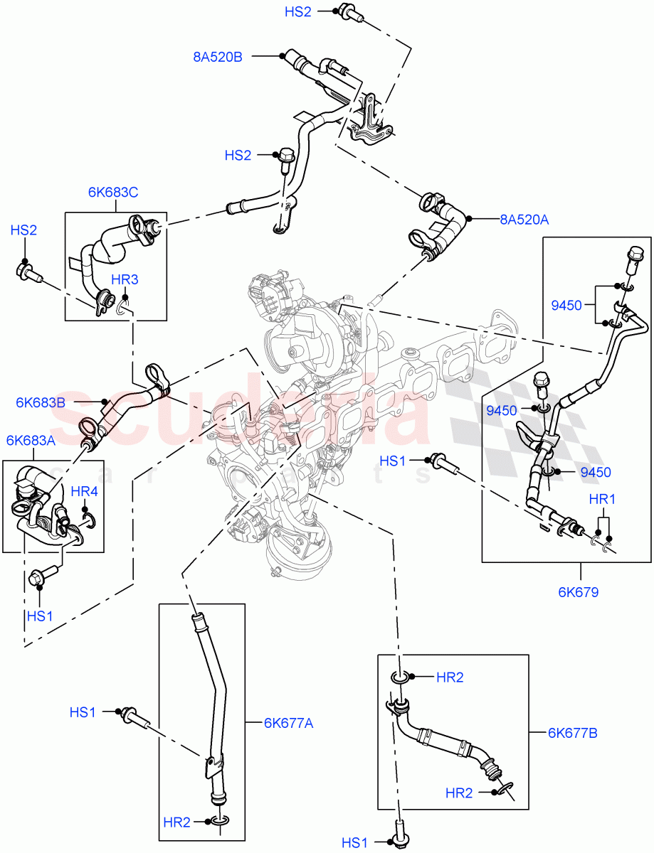 Turbocharger (Nitra Plant Build, Lubrication And Cooling) (3.0L AJ20D6 Diesel High) ((V) FROMM2000001) of Land Rover Land Rover Discovery 5 (2017+) [3.0 I6 Turbo Diesel AJ20D6]
