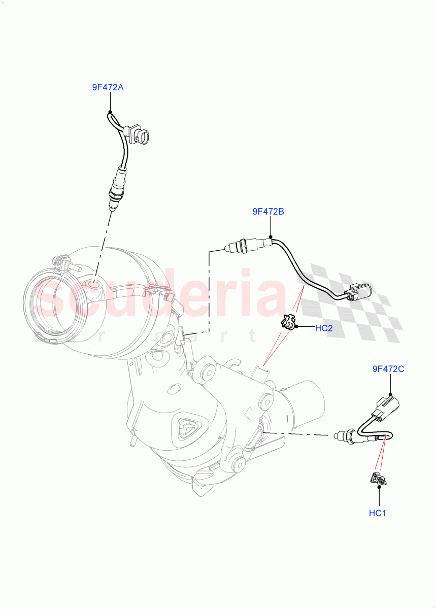 Exhaust Sensors And Modules (Nitra Plant Build) (2.0L AJ200P Hi PHEV, Japan Requirements, Japan DBA Emissions, 2.0L I4 High DOHC AJ200 Petrol, SULEV Requirements) ((V) FROMK2000001) of Land Rover Land Rover Defender (2020+) [2.0 Turbo Petrol AJ200P]