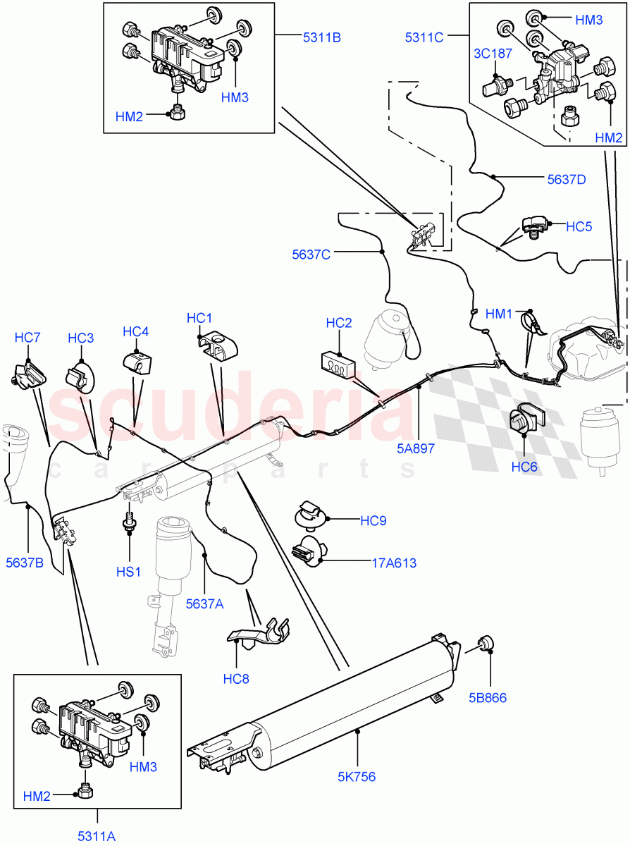 Air Suspension Compressor And Lines(Air Suspension Lines)(Less Armoured)((V)FROMAA000001) of Land Rover Land Rover Range Rover (2010-2012) [4.4 DOHC Diesel V8 DITC]