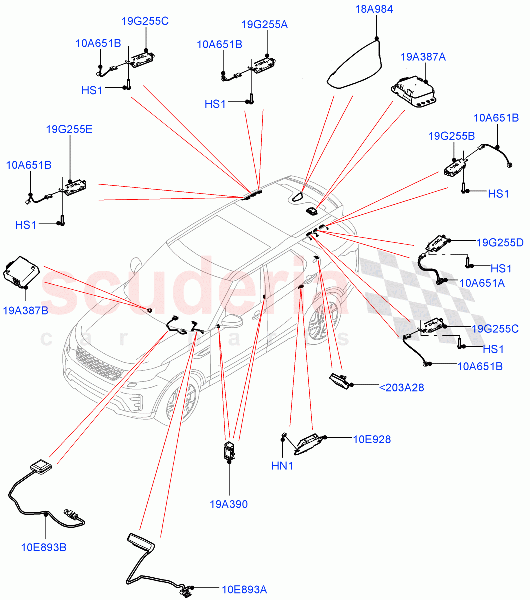 Aerial(Solihull Plant Build)((V)FROMHA000001) of Land Rover Land Rover Discovery 5 (2017+) [3.0 Diesel 24V DOHC TC]