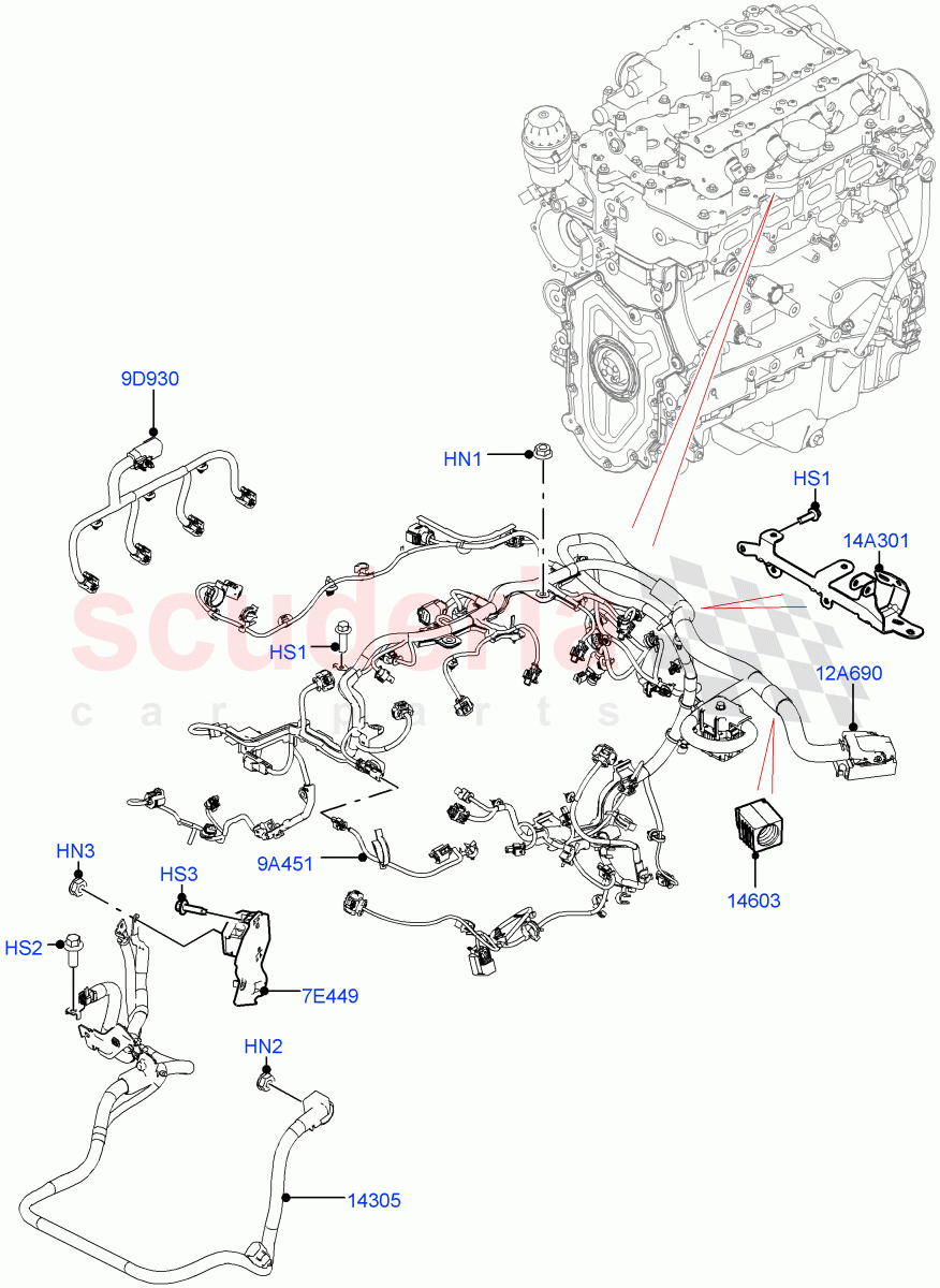 Engine Harness (Nitra Plant Build) (2.0L I4 High DOHC AJ200 Petrol) ((V) FROMK2000001) of Land Rover Land Rover Discovery 5 (2017+) [2.0 Turbo Petrol AJ200P]