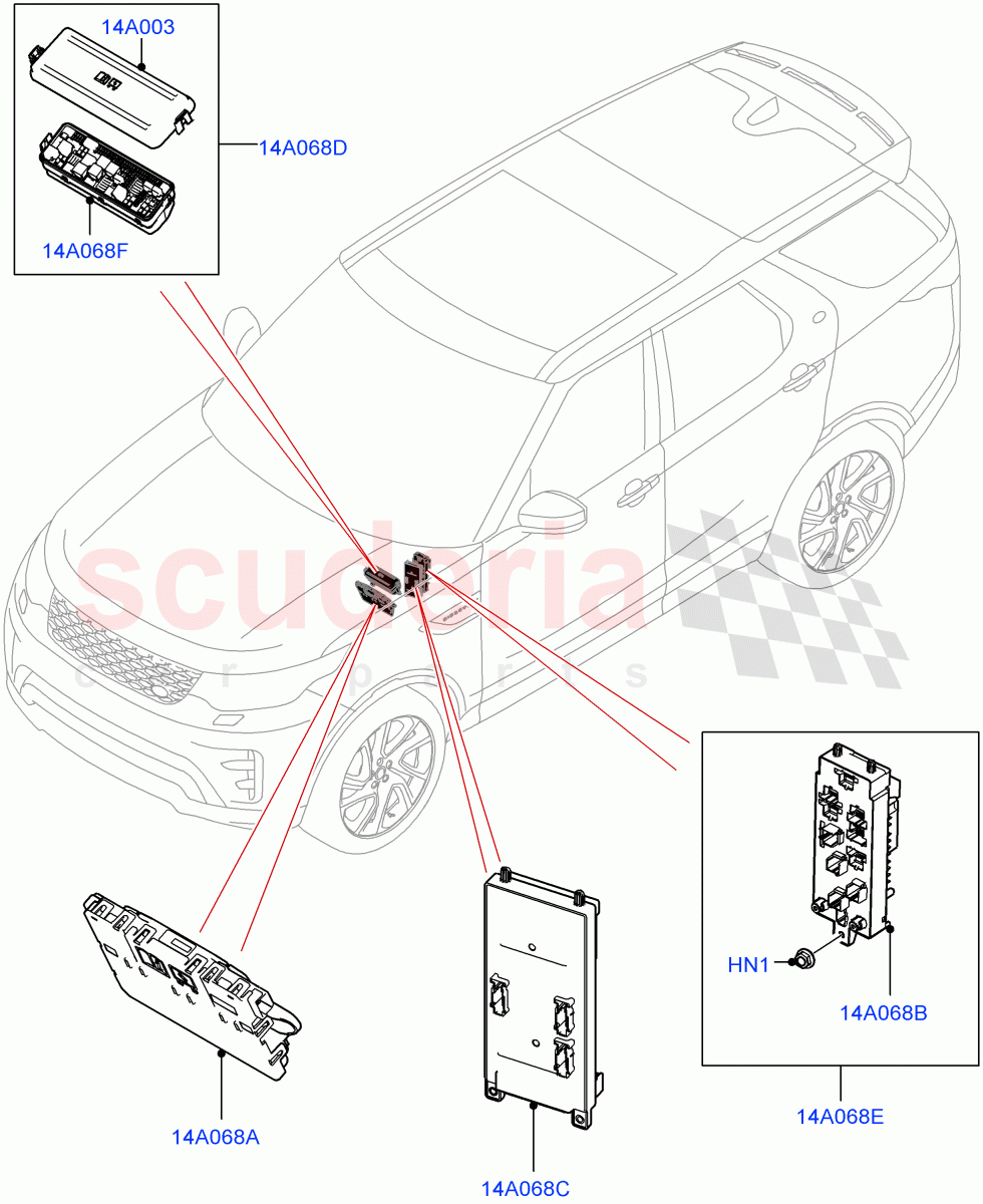 Fuses, Holders And Circuit Breakers(Solihull Plant Build, Front)((V)FROMHA000001) of Land Rover Land Rover Discovery 5 (2017+) [3.0 Diesel 24V DOHC TC]