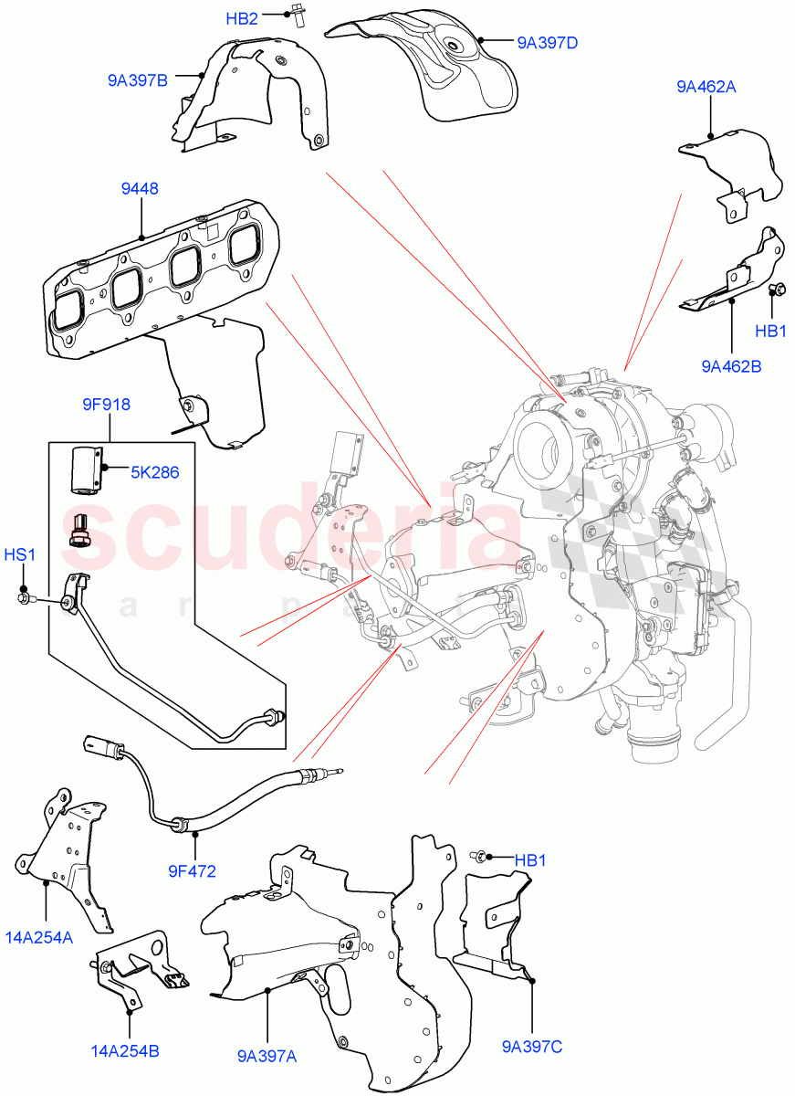 Turbocharger (Turbocharger Related Parts, Solihull Plant Build) (2.0L I4 DSL HIGH DOHC AJ200) ((V) FROMHA000001) of Land Rover Land Rover Discovery 5 (2017+) [2.0 Turbo Diesel]