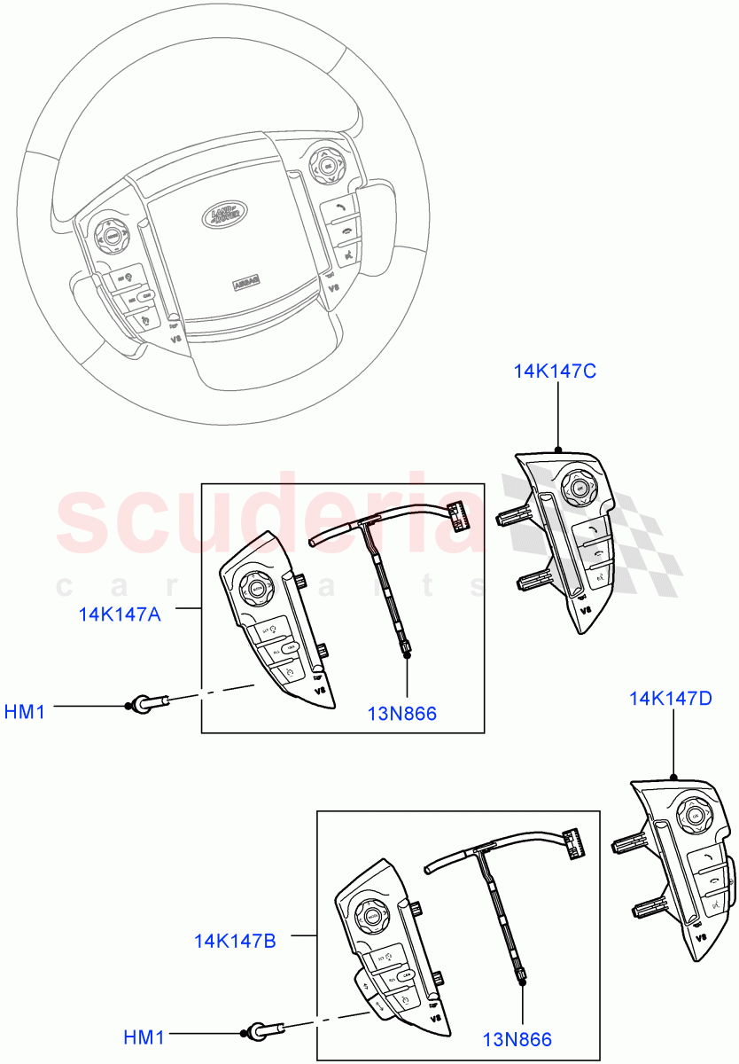 Switches (Steering Wheel) ((V) FROMAA000001) of Land Rover Land Rover Range Rover Sport (2010-2013) [5.0 OHC SGDI NA V8 Petrol]