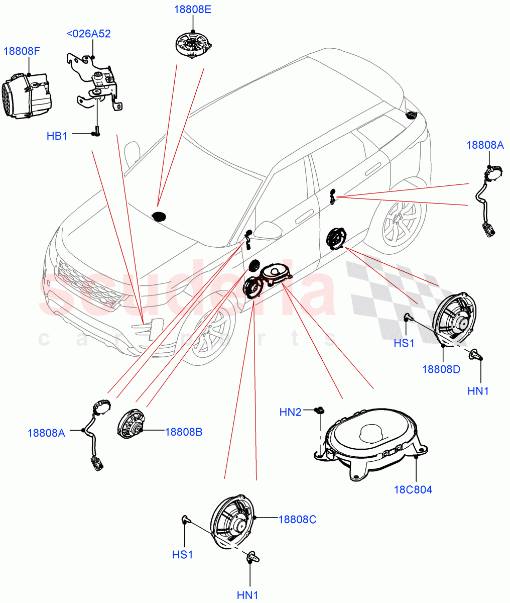 Speakers (Itatiaia (Brazil), Hi Line Audio System - 600 W) of Land Rover Land Rover Range Rover Evoque (2019+) [1.5 I3 Turbo Petrol AJ20P3]