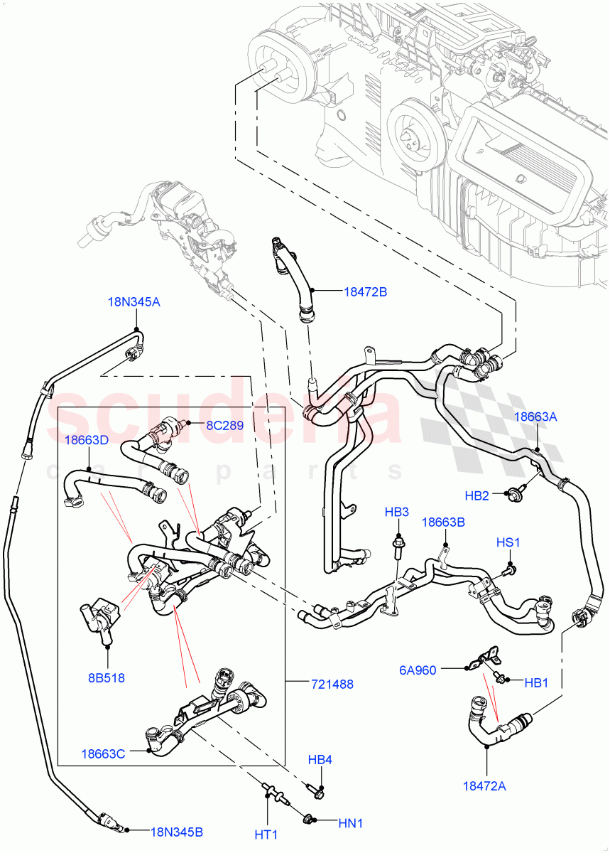 Heater Hoses(Front)(2.0L I4 High DOHC AJ200 Petrol,With Fuel Fired Heater,With Air Conditioning - Front/Rear)((V)FROMJA000001,(V)TOJA999999) of Land Rover Land Rover Range Rover Sport (2014+) [2.0 Turbo Petrol AJ200P]