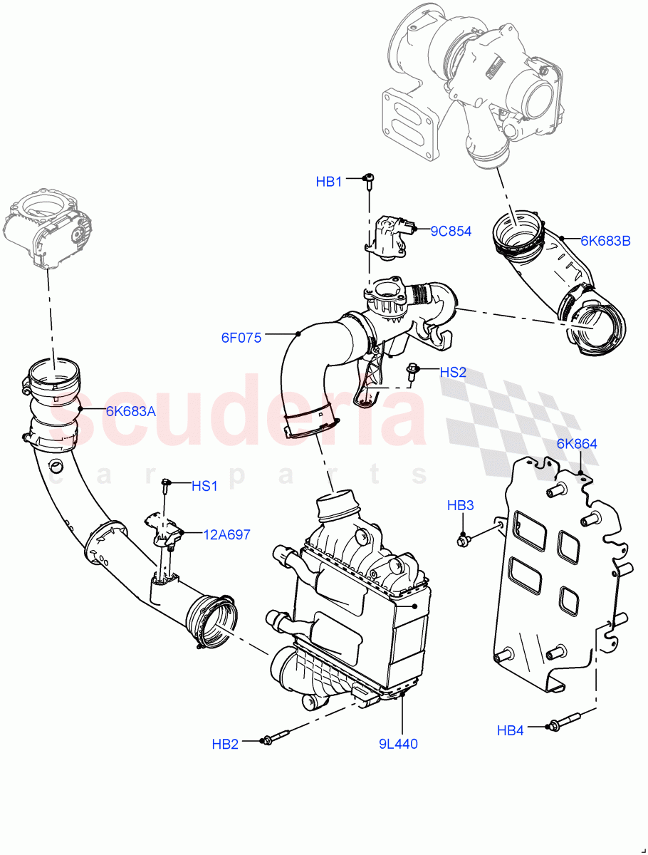 Intercooler/Air Ducts And Hoses (2.0L I4 High DOHC AJ200 Petrol, 2.0L I4 Mid DOHC AJ200 Petrol, 2.0L I4 Mid AJ200 Petrol E100) ((V) FROMJH000001) of Land Rover Land Rover Discovery Sport (2015+) [2.0 Turbo Petrol AJ200P]