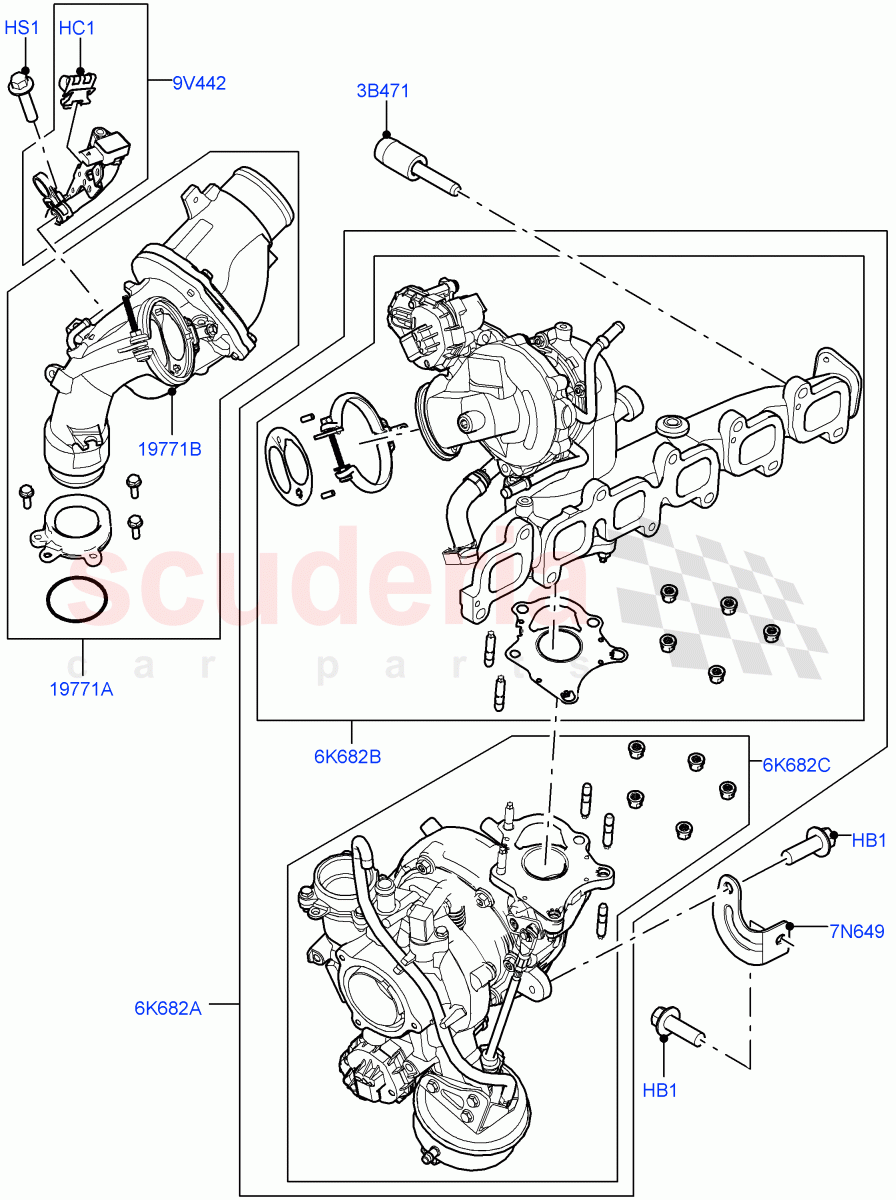 Turbocharger (3.0L AJ20D6 Diesel High) ((V) FROMLA000001) of Land Rover Land Rover Range Rover Velar (2017+) [3.0 I6 Turbo Diesel AJ20D6]