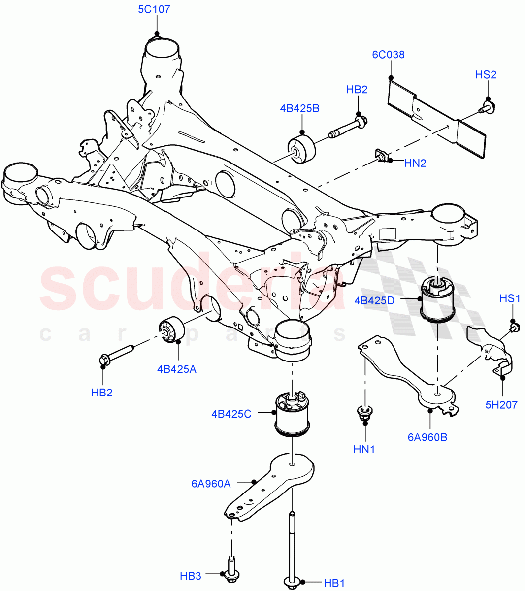Rear Cross Member & Stabilizer Bar (Crossmember) (Itatiaia (Brazil), Electric Engine Battery-PHEV) of Land Rover Land Rover Range Rover Evoque (2019+) [2.0 Turbo Petrol AJ200P]