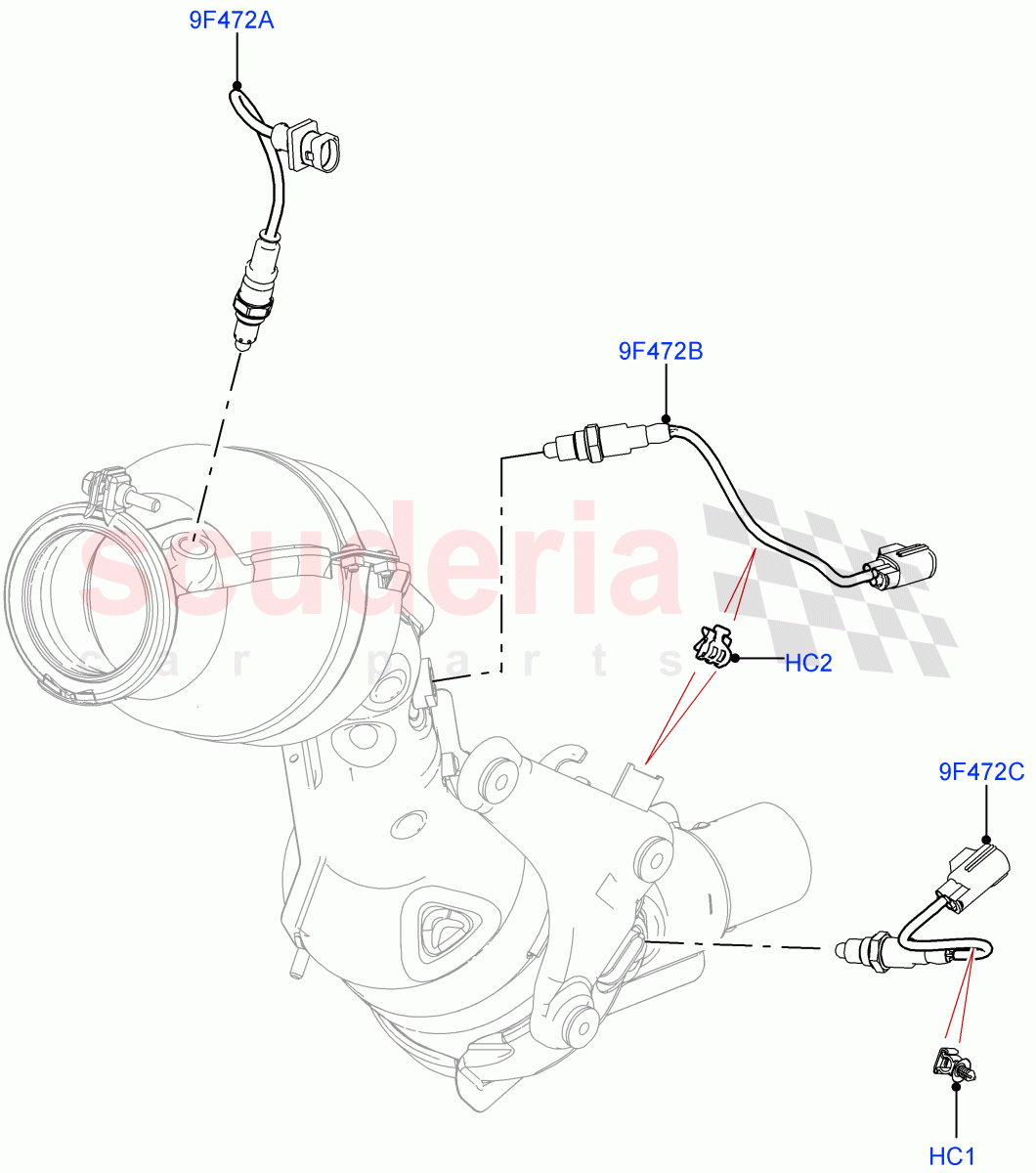 Exhaust Sensors And Modules(Solihull Plant Build)(2.0L AJ200P Hi PHEV,SULEV Requirements,Japan DBA Emissions,2.0L I4 High DOHC AJ200 Petrol,Japan CAA Emission)((V)FROMJA000001) of Land Rover Land Rover Range Rover Sport (2014+) [2.0 Turbo Petrol AJ200P]