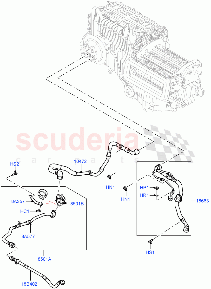 Heater Hoses (4.4 V8 Turbo Petrol (NC10), Less Heater, With Air Conditioning - Front/Rear, With Ptc Heater) of Land Rover Land Rover Range Rover (2022+) [4.4 V8 Turbo Petrol NC10]