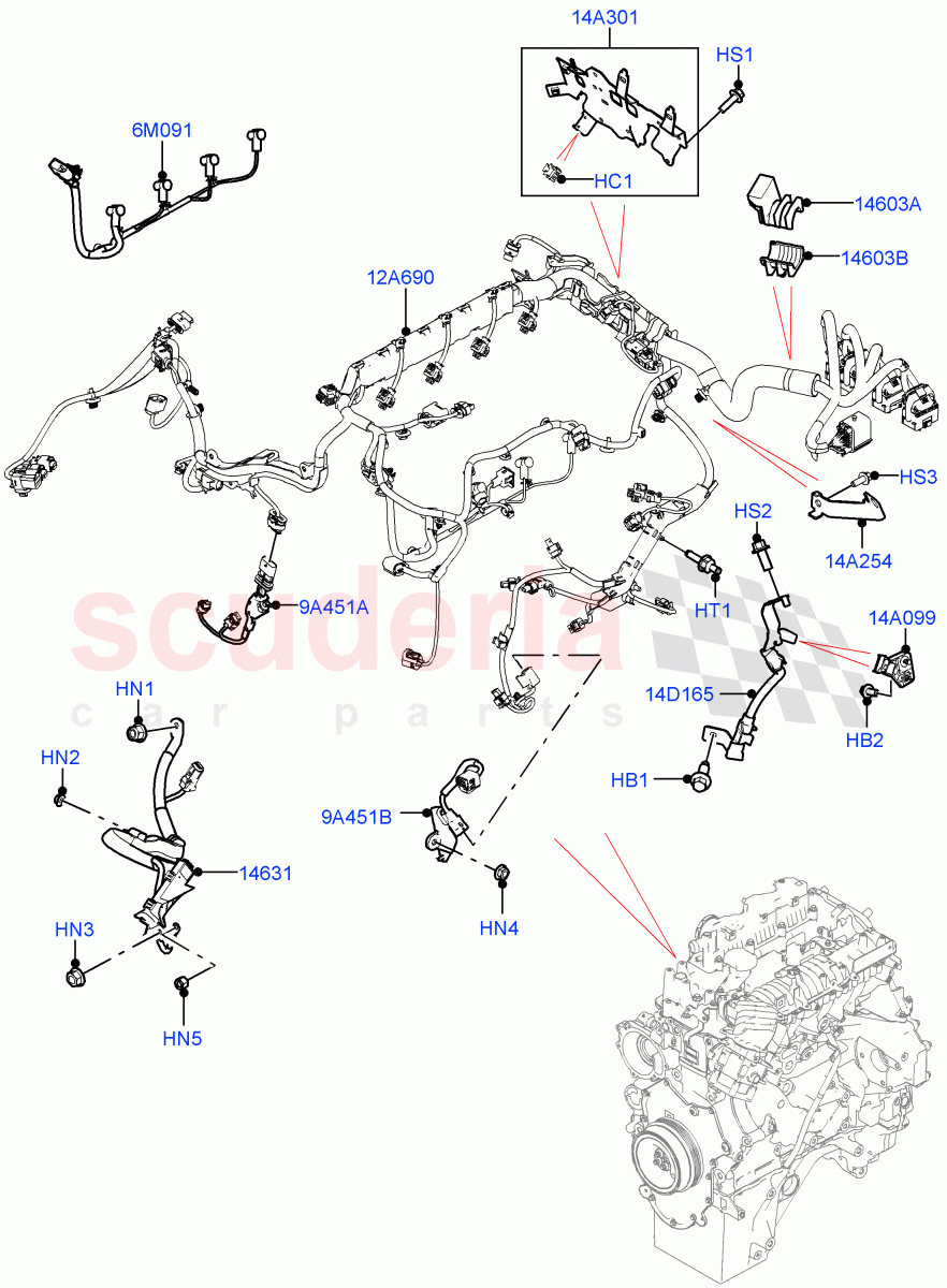 Engine Harness(2.0L AJ21D4 Diesel Mid,RHD,Electric Engine Battery-MHEV)((V)FROMMA000001) of Land Rover Land Rover Range Rover Velar (2017+) [2.0 Turbo Diesel]