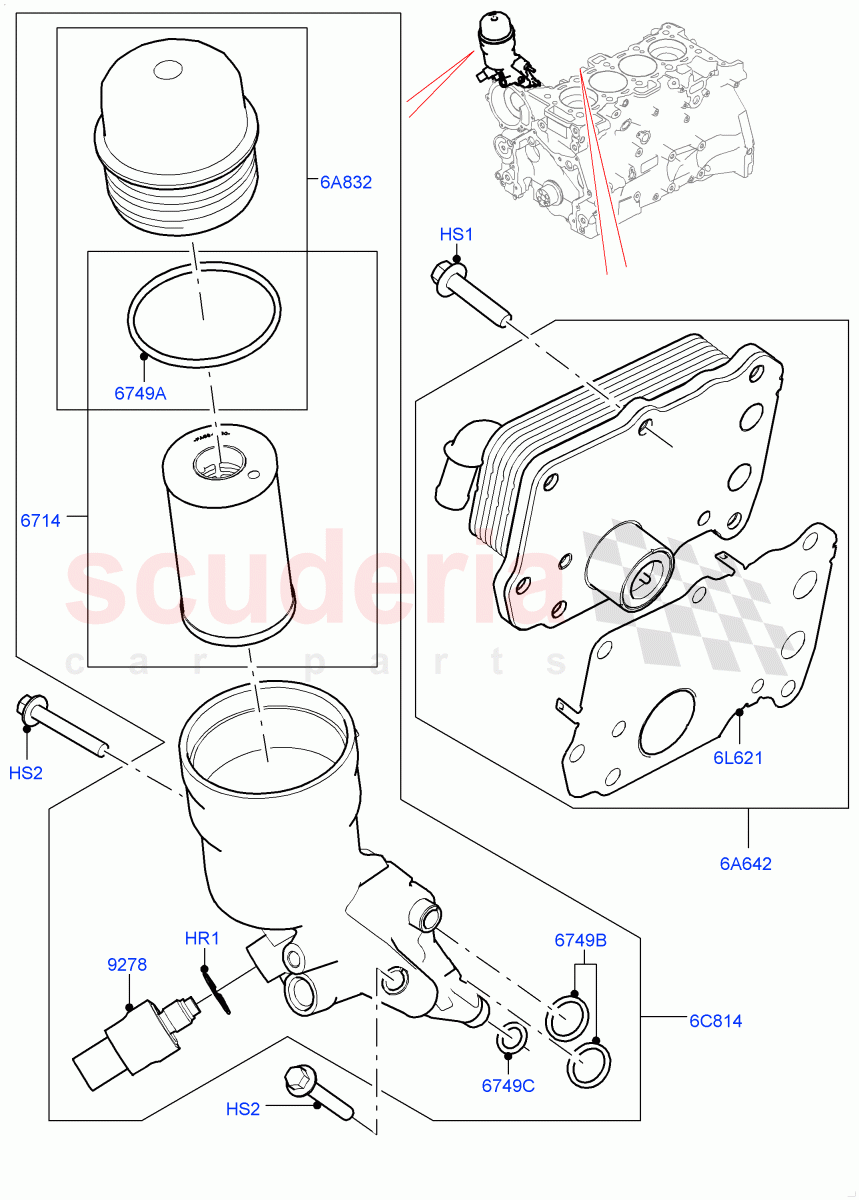 Oil Cooler And Filter(Solihull Plant Build)(2.0L I4 High DOHC AJ200 Petrol,2.0L AJ200P Hi PHEV,2.0L I4 Mid DOHC AJ200 Petrol)((V)FROMHA000001) of Land Rover Land Rover Range Rover Sport (2014+) [2.0 Turbo Petrol AJ200P]