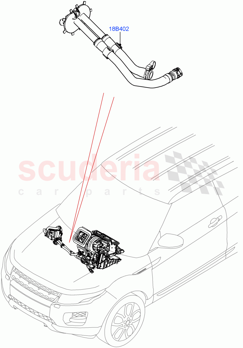 Auxiliary Heater Hoses (2.0L I4 DSL MID DOHC AJ200, Halewood (UK), Fuel Fired Heater With Park Heat, With Fuel Fired Heater, 2.0L I4 High DOHC AJ200 Petrol, 2.0L I4 DSL HIGH DOHC AJ200, Fuel Heater W/Pk Heat With Remote, 2.0L I4 Mid DOHC AJ200 Petrol) ((V) FROMHH000001) of Land Rover Land Rover Range Rover Evoque (2012-2018) [2.0 Turbo Diesel]