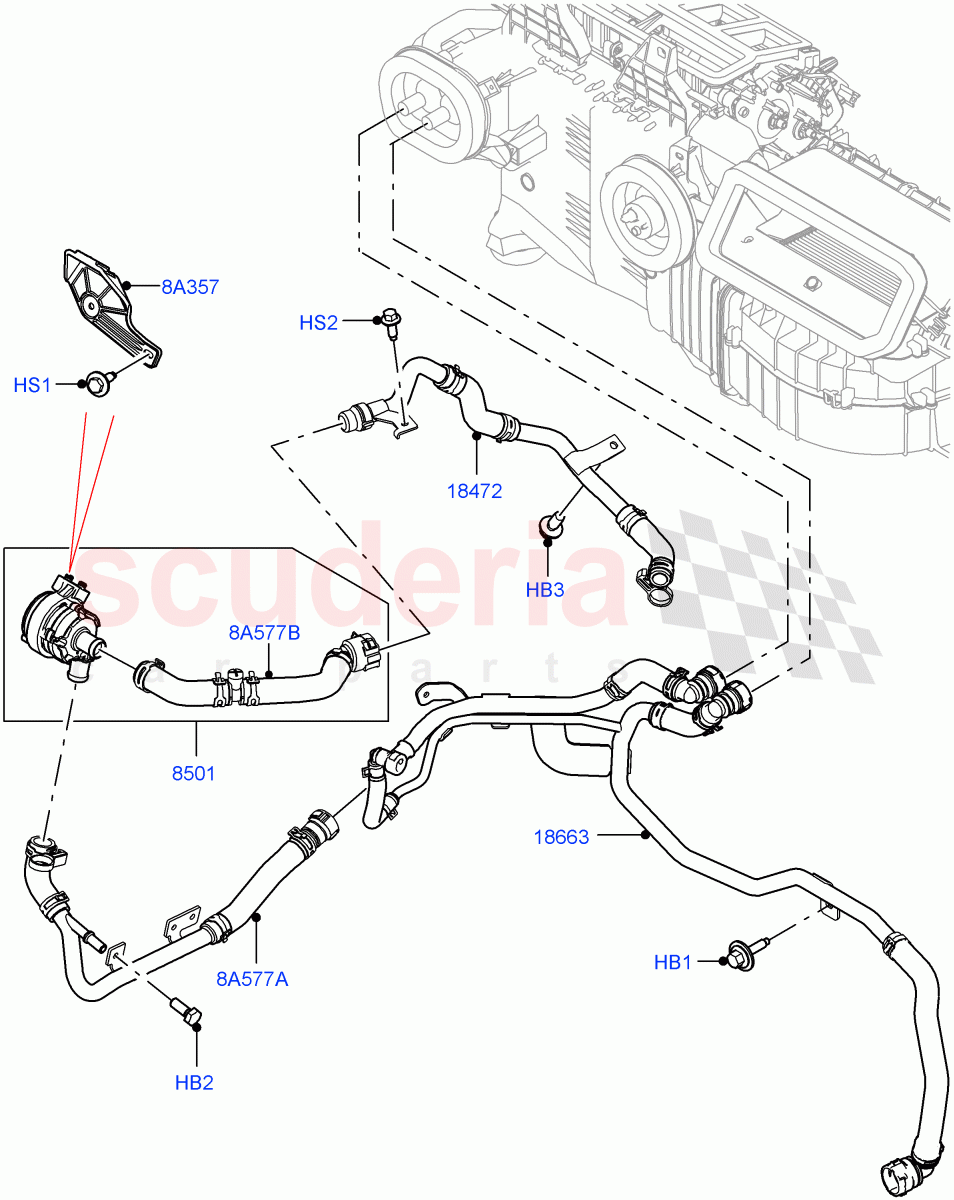 Heater Hoses(3.0L AJ20P6 Petrol High,With Ptc Heater,With Air Conditioning - Front/Rear,Less Heater,3 Zone Air Conditioning + Chiller,With Front Comfort Air Con (IHKA)) of Land Rover Land Rover Defender (2020+) [2.0 Turbo Petrol AJ200P]