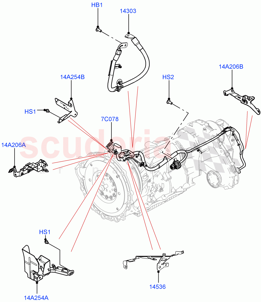 Transmission Harness (2.0L I4 DSL MID DOHC AJ200, 2.0L I4 DSL HIGH DOHC AJ200, 3.0 V6 D Gen2 Twin Turbo, 2.0L I4 Mid DOHC AJ200 Petrol, 2.0L I4 High DOHC AJ200 Petrol, 2.0L AJ21D4 Diesel Mid) of Land Rover Land Rover Range Rover Velar (2017+) [3.0 I6 Turbo Petrol AJ20P6]