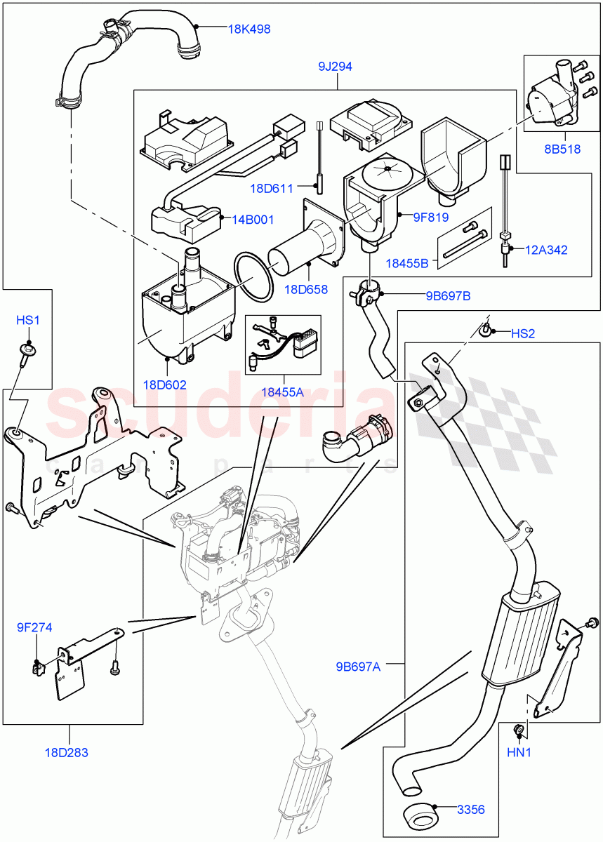 Auxiliary Fuel Fired Pre-Heater(Heater Components)(3.0 V6 D Low MT ROW,With Fuel Fired Heater,2.0L 16V TIVCT T/C 240PS Petrol,2.0L I4 DSL HIGH DOHC AJ200,4.4L DOHC DITC V8 Diesel,3.0 V6 Diesel)((V)TOHA999999) of Land Rover Land Rover Range Rover Sport (2014+) [2.0 Turbo Diesel]