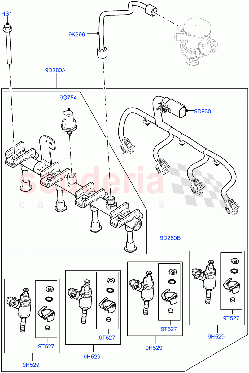 Fuel Injectors And Pipes (2.0L I4 Mid DOHC AJ200 Petrol, Itatiaia (Brazil), 2.0L I4 Mid AJ200 Petrol E100) ((V) FROMJT000001) of Land Rover Land Rover Discovery Sport (2015+) [2.0 Turbo Petrol AJ200P]