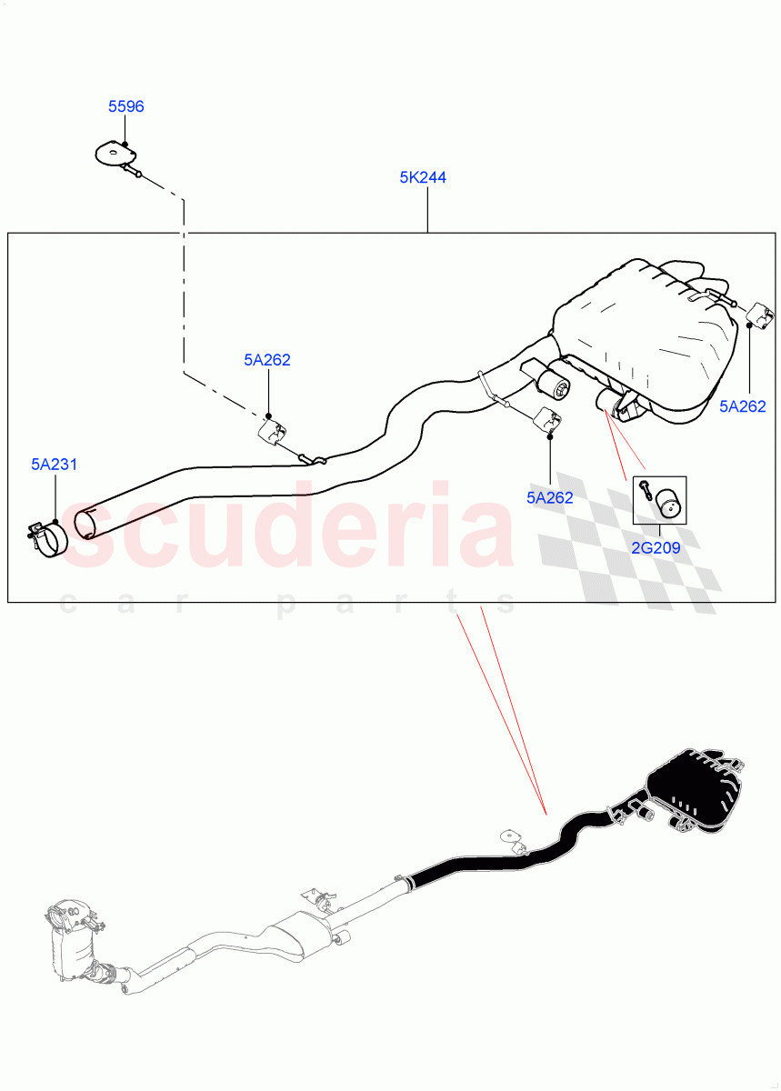 Rear Exhaust System(2.0L I4 DSL HIGH DOHC AJ200,2.0L I4 DSL MID DOHC AJ200) of Land Rover Land Rover Range Rover Velar (2017+) [2.0 Turbo Diesel]