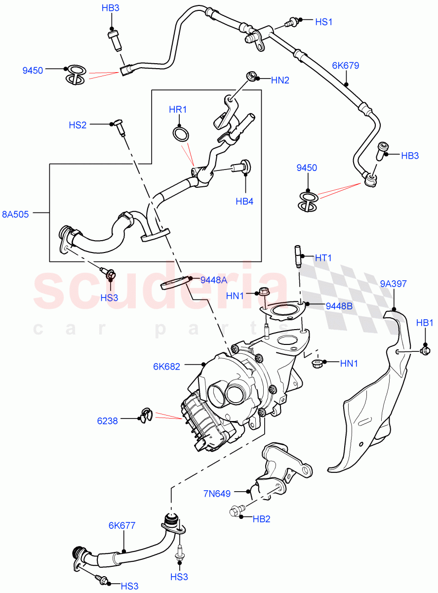 Turbocharger (LH Side - Primary) (3.0 V6 Diesel) of Land Rover Land Rover Range Rover Velar (2017+) [3.0 Diesel 24V DOHC TC]