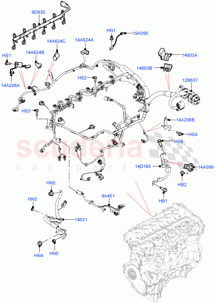 Engine Harness (RHD) (3.0L AJ20P6 Petrol High) ((V) FROMMA000001) of Land Rover Land Rover Range Rover Velar (2017+) [3.0 I6 Turbo Petrol AJ20P6]