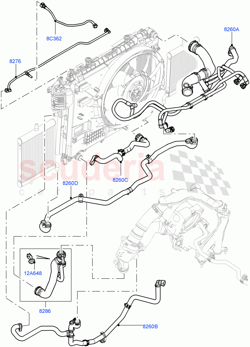 Cooling System Pipes And Hoses(Nitra Plant Build)(3.0L DOHC GDI SC V6 PETROL)((V)FROMK2000001) of Land Rover Land Rover Discovery 5 (2017+) [3.0 DOHC GDI SC V6 Petrol]