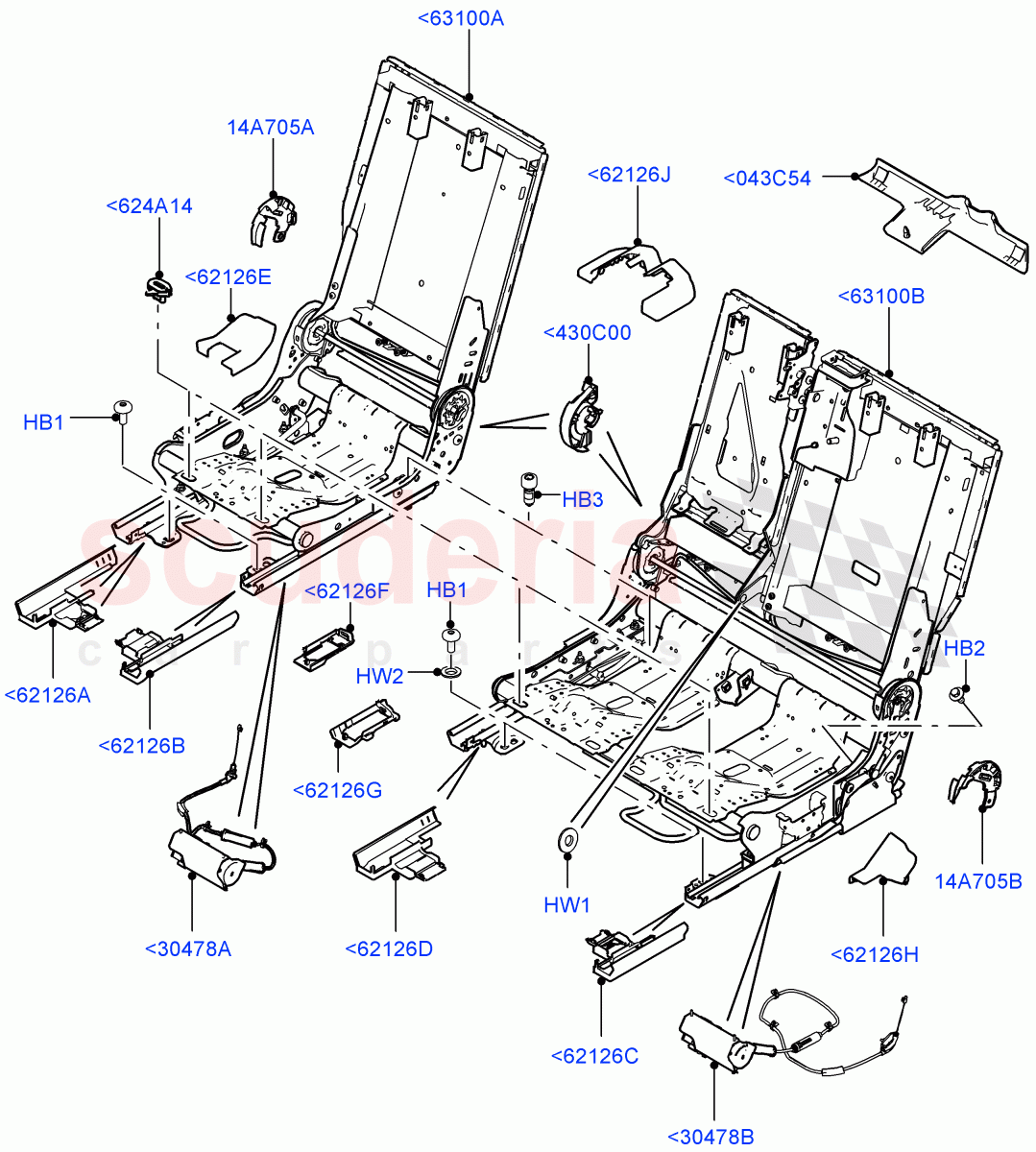 Rear Seat Base (Itatiaia (Brazil), 60/40 Load Through With Slide) ((V) FROMGT000001) of Land Rover Land Rover Discovery Sport (2015+) [1.5 I3 Turbo Petrol AJ20P3]