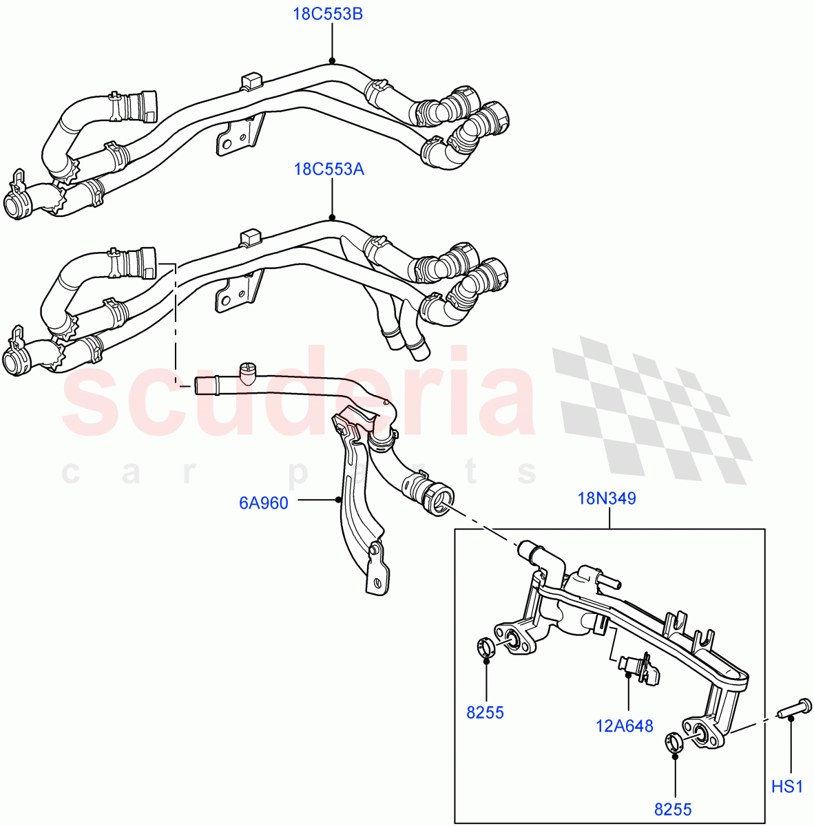 Heater Hoses (Front) (5.0L OHC SGDI NA V8 Petrol - AJ133) ((V) FROMAA000001) of Land Rover Land Rover Discovery 4 (2010-2016) [3.0 Diesel 24V DOHC TC]