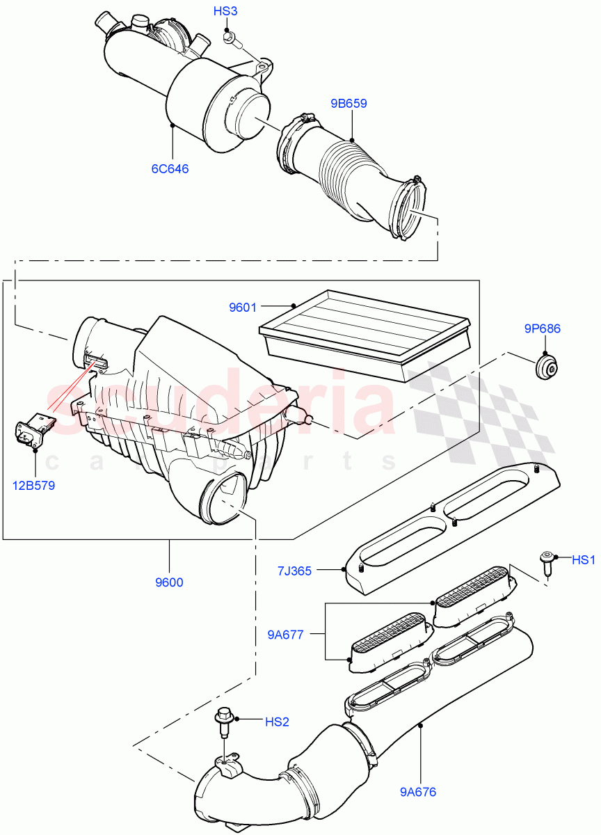Air Cleaner (2.0L AJ200P Hi PHEV, 2.0L I4 High DOHC AJ200 Petrol) ((V) FROMJA000001) of Land Rover Land Rover Range Rover (2012-2021) [2.0 Turbo Petrol AJ200P]