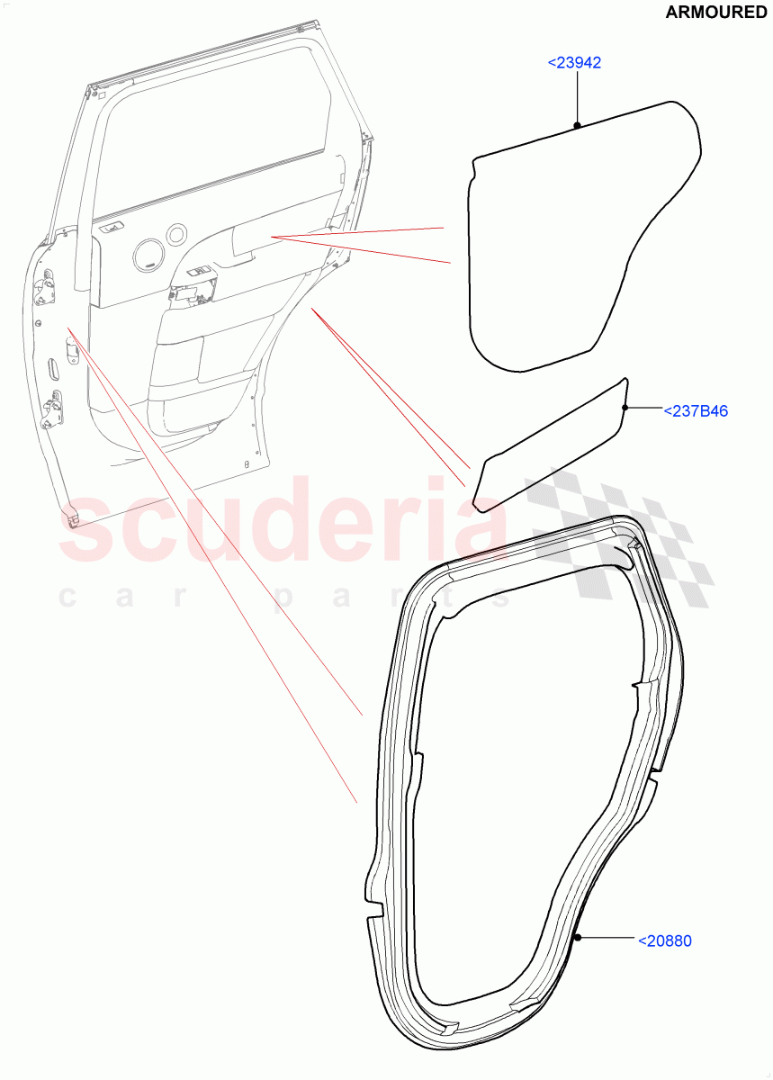 Rear Door Trim Installation (Armoured) ((V) FROMEA000001) of Land Rover Land Rover Range Rover (2012-2021) [5.0 OHC SGDI SC V8 Petrol]