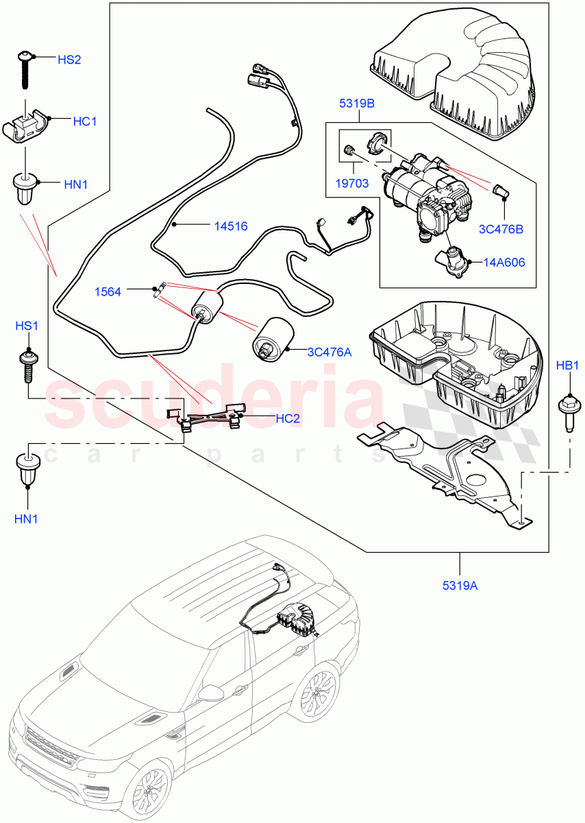 Air Suspension Compressor And Lines (Compressor Assy) (With 5 Seat Configuration) ((V) TOHA999999) of Land Rover Land Rover Range Rover Sport (2014+) [4.4 DOHC Diesel V8 DITC]