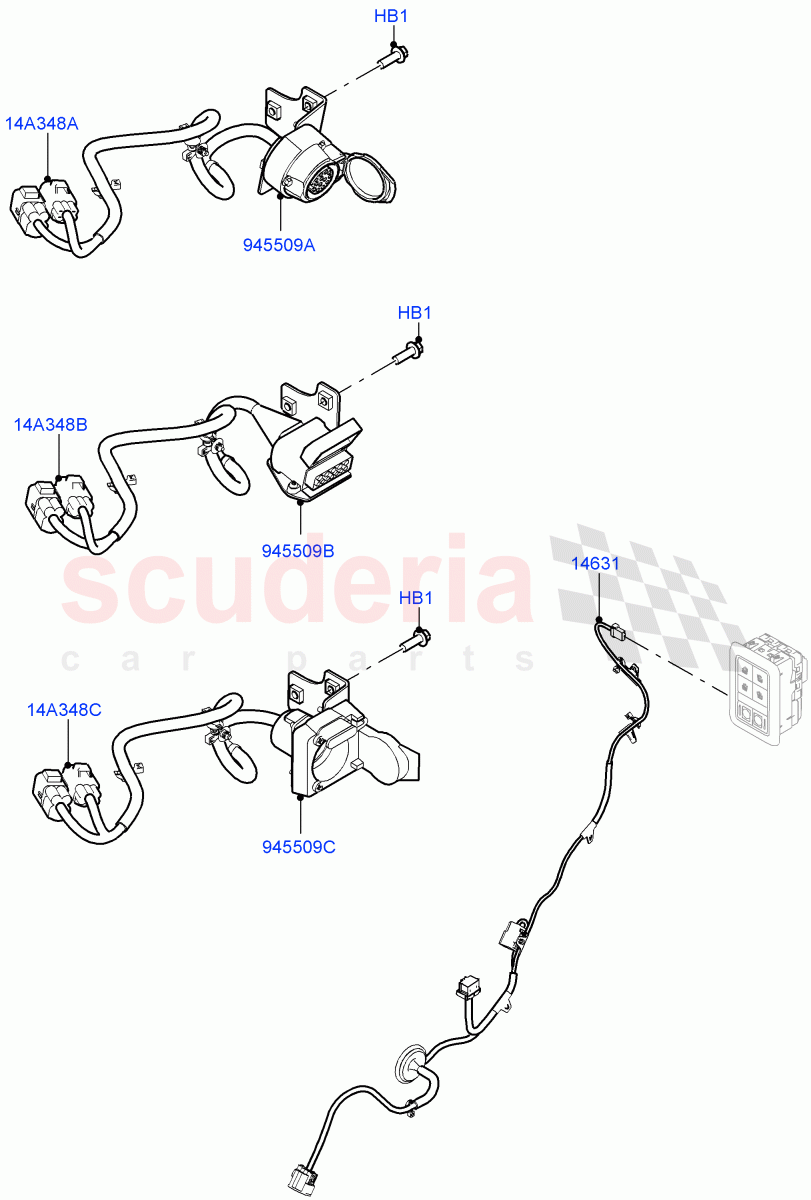 Electrical Wiring - Body And Rear(Towing)(Tow Hitch Receiver NAS,Tow Hitch Receiver 12 Pin Elec,Tow Hitch Elec Deployable Swan Neck,Tow Hitch Multi Height Swan Neck) of Land Rover Land Rover Range Rover Sport (2014+) [2.0 Turbo Petrol AJ200P]