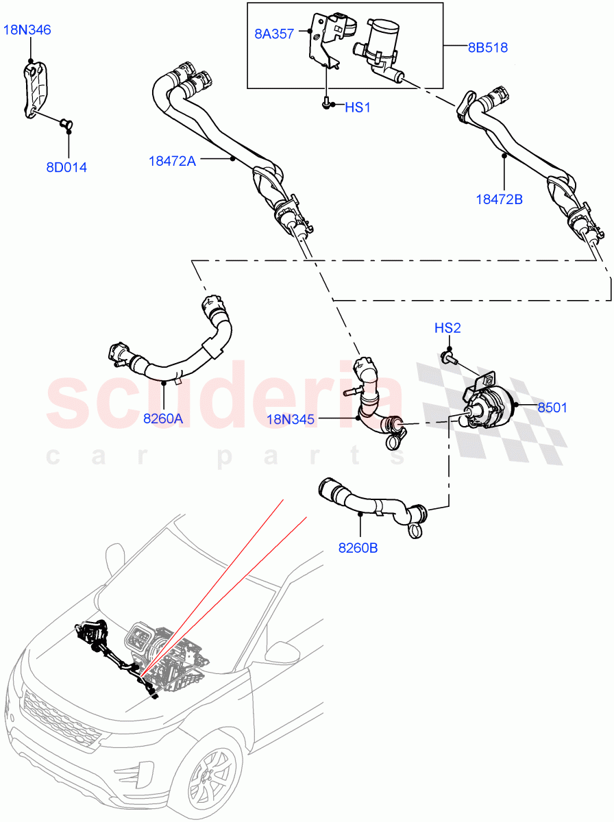 Heater Hoses (2.0L AJ21D4 Diesel Mid, Itatiaia (Brazil)) of Land Rover Land Rover Range Rover Evoque (2019+) [1.5 I3 Turbo Petrol AJ20P3]