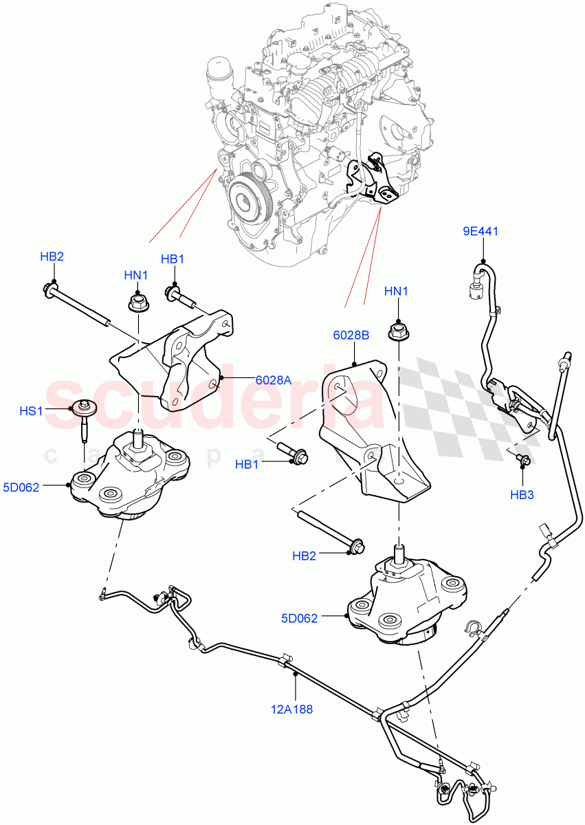 Engine Mounting(2.0L I4 DSL HIGH DOHC AJ200)((V)FROMHA000001) of Land Rover Land Rover Range Rover Sport (2014+) [3.0 DOHC GDI SC V6 Petrol]