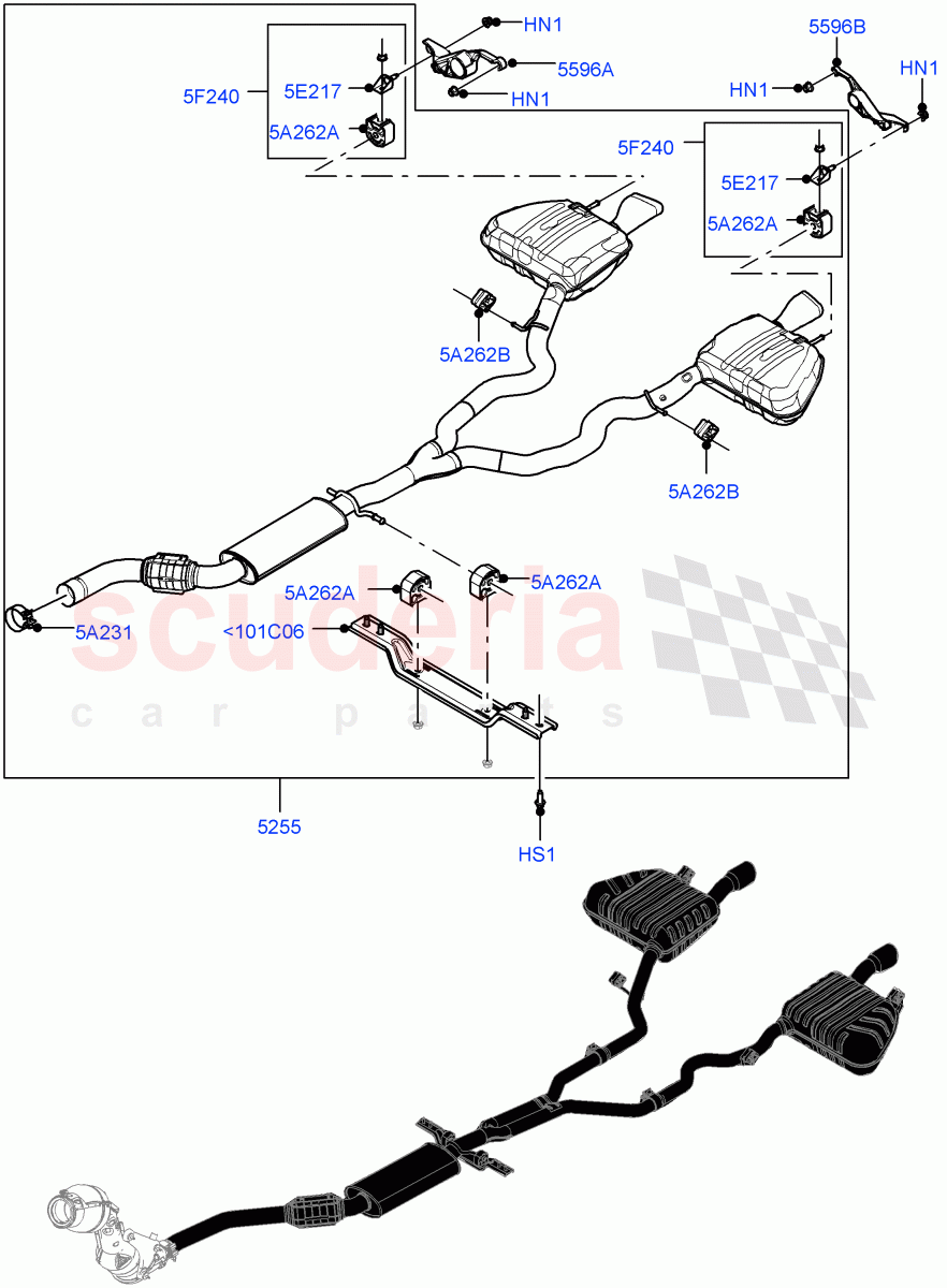 Rear Exhaust System(3.0L AJ20P6 Petrol High,Dual Exhaust)((V)FROMMA000001) of Land Rover Land Rover Range Rover Velar (2017+) [3.0 I6 Turbo Petrol AJ20P6]