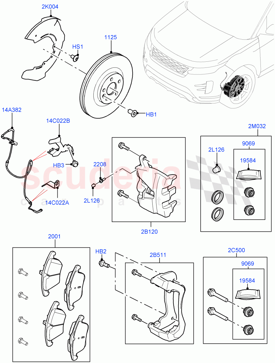 Front Brake Discs And Calipers(Halewood (UK),Disc And Caliper Size-Frt 18/RR 16,Disc And Caliper Size-Frt 18/RR 17) of Land Rover Land Rover Range Rover Evoque (2019+) [2.0 Turbo Diesel AJ21D4]