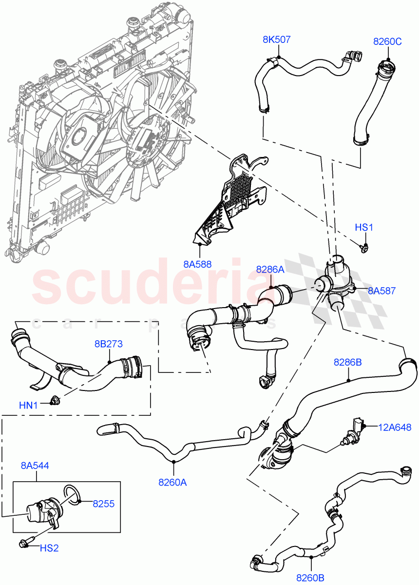 Thermostat/Housing & Related Parts (Solihull Plant Build) (3.0 V6 D Gen2 Mono Turbo, Less Immersion Heater, Active Tranmission Warming) ((V) FROMKA000001) of Land Rover Land Rover Range Rover (2012-2021) [3.0 Diesel 24V DOHC TC]