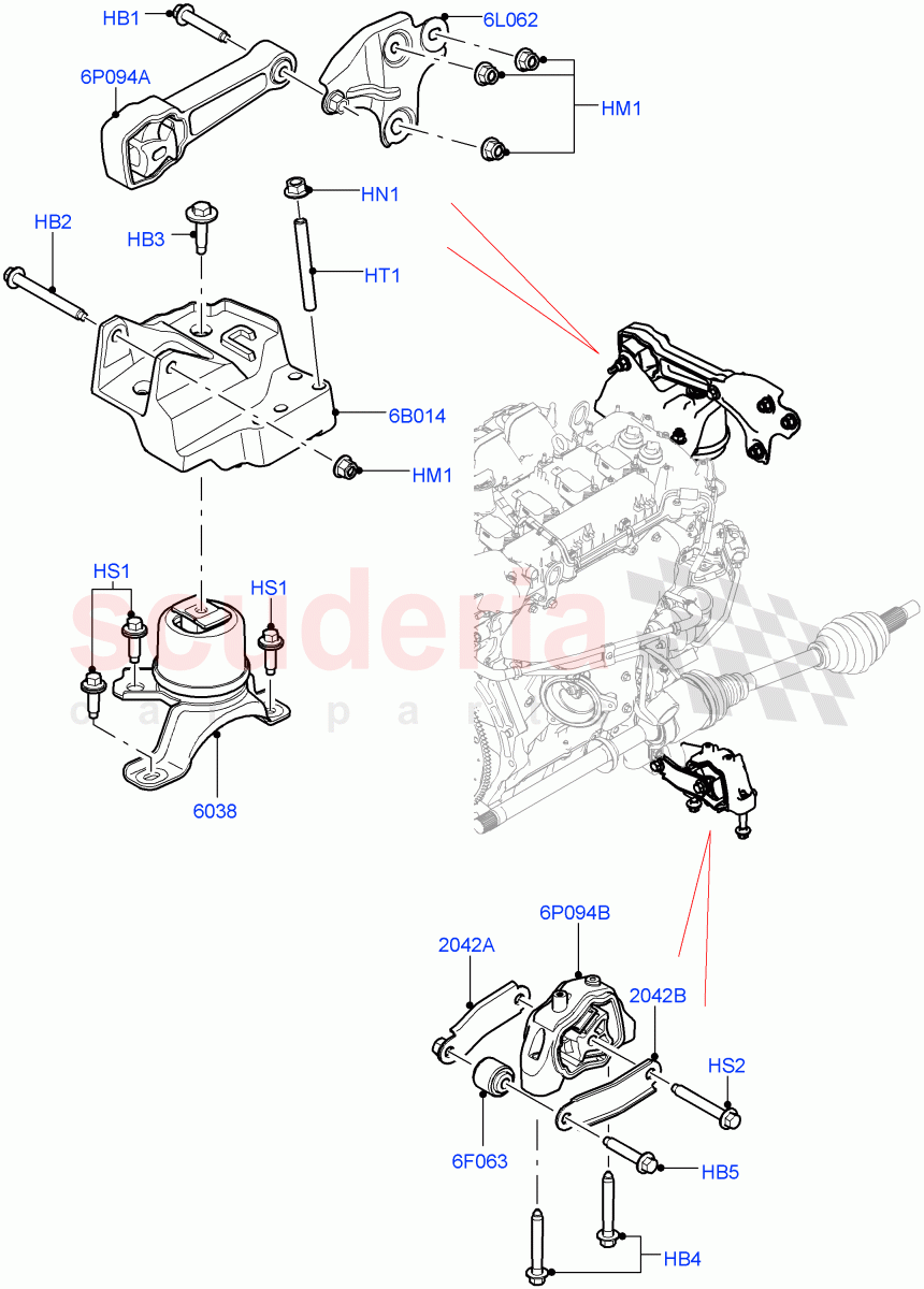 Engine Mounting (2.0L 16V TIVCT T/C 240PS Petrol, Itatiaia (Brazil), 2.0L 16V TIVCT T/C Gen2 Petrol) ((V) FROMGT000001) of Land Rover Land Rover Discovery Sport (2015+) [2.0 Turbo Petrol GTDI]