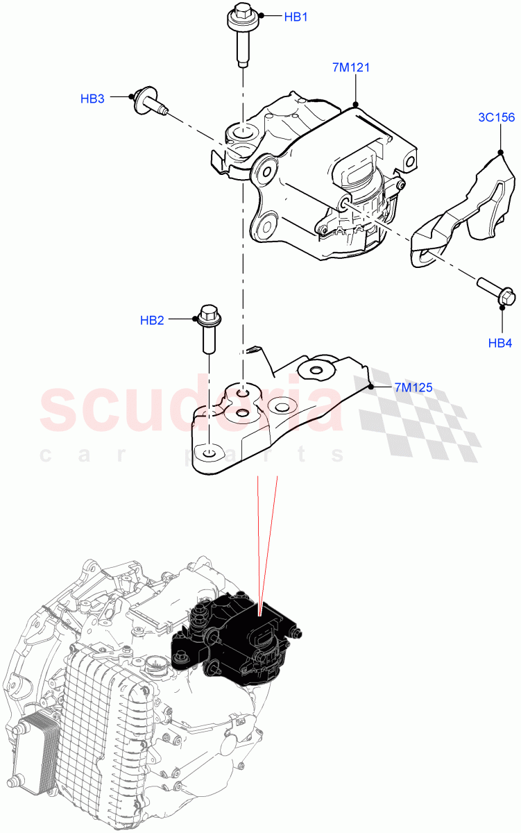 Transmission Mounting (2.0L AJ20P4 Petrol High PTA, 9 Speed Auto Trans 9HP50, Halewood (UK), 2.0L AJ20P4 Petrol Mid PTA, 2.0L AJ20P4 Petrol E100 PTA) of Land Rover Land Rover Range Rover Evoque (2019+) [2.0 Turbo Diesel AJ21D4]