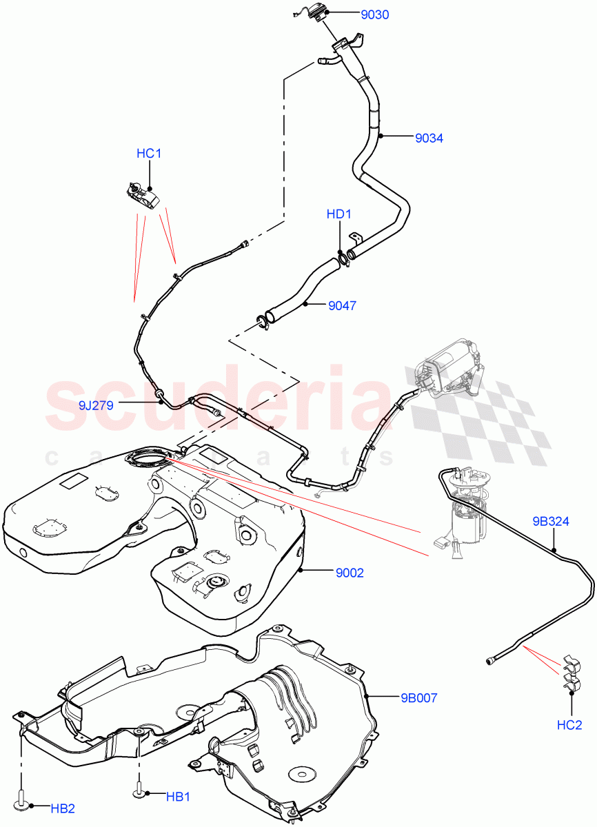 Fuel Tank & Related Parts (Nitra Plant Build) (2.0L I4 High DOHC AJ200 Petrol, Standard Wheelbase) ((V) TOL2999999) of Land Rover Land Rover Defender (2020+) [2.0 Turbo Petrol AJ200P]