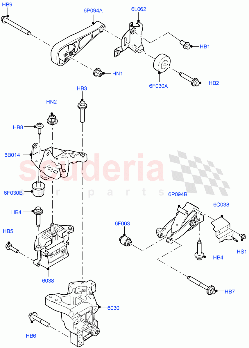 Engine Mounting (1.5L AJ20P3 Petrol High, Changsu (China), 1.5L AJ20P3 Petrol High PHEV) of Land Rover Land Rover Range Rover Evoque (2019+) [2.0 Turbo Diesel AJ21D4]