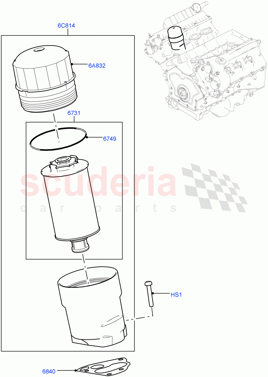 Oil Cooler And Filter(Solihull Plant Build, Filter)(3.0L DOHC GDI SC V6 PETROL)((V)FROMEA000001) of Land Rover Land Rover Range Rover Sport (2014+) [3.0 DOHC GDI SC V6 Petrol]