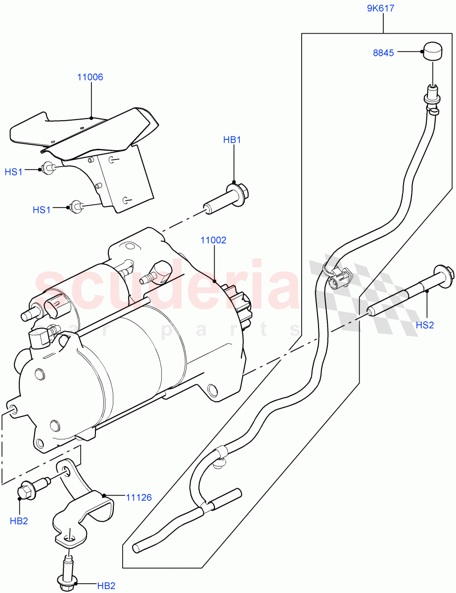 Starter Motor (Solihull Plant Build) (3.0L DOHC GDI SC V6 PETROL, Starter - Stop/Start System) ((V) FROMHA000001) of Land Rover Land Rover Discovery 5 (2017+) [3.0 DOHC GDI SC V6 Petrol]